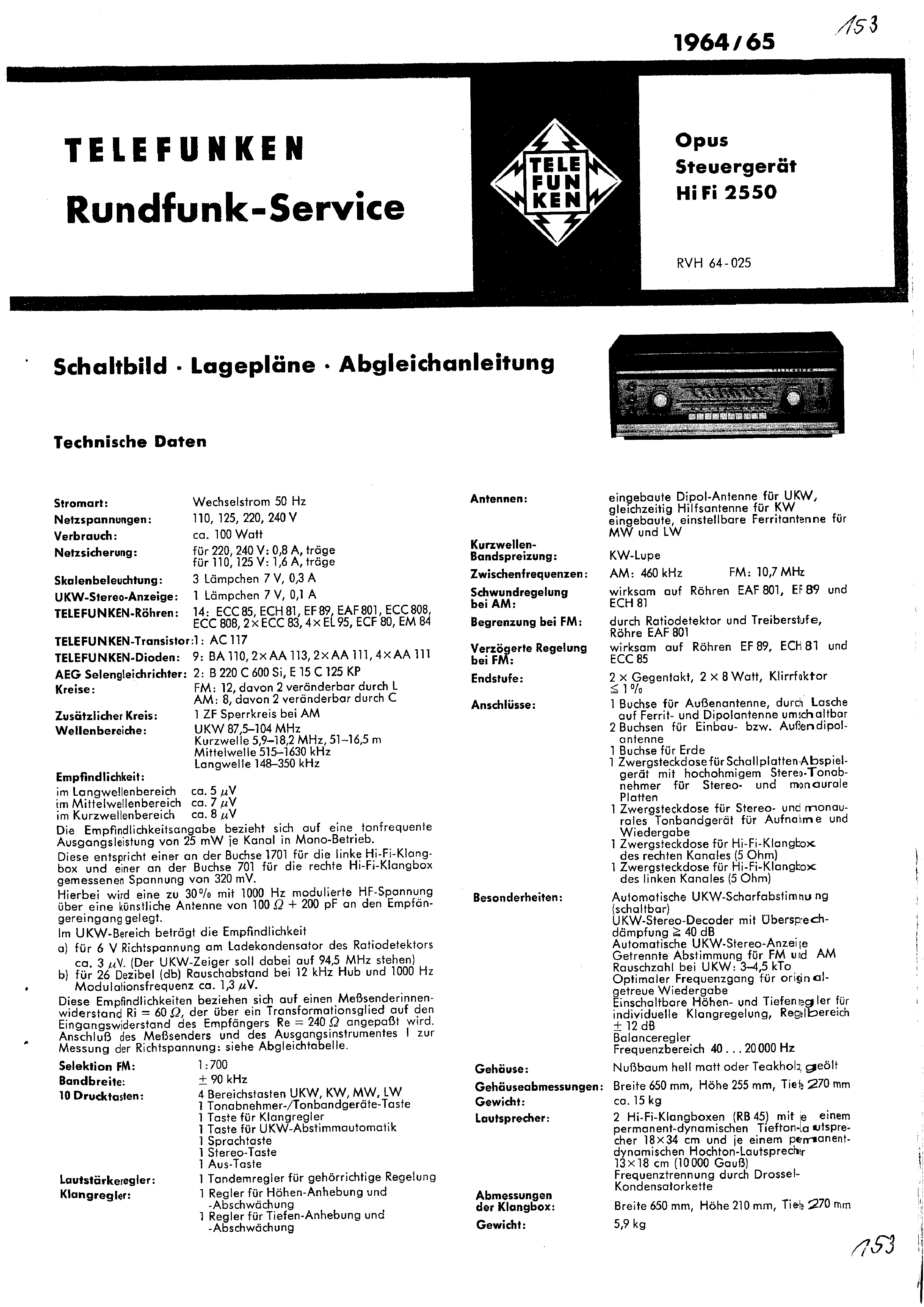 Telefunken Service Manual für Opus 2550  Copy 