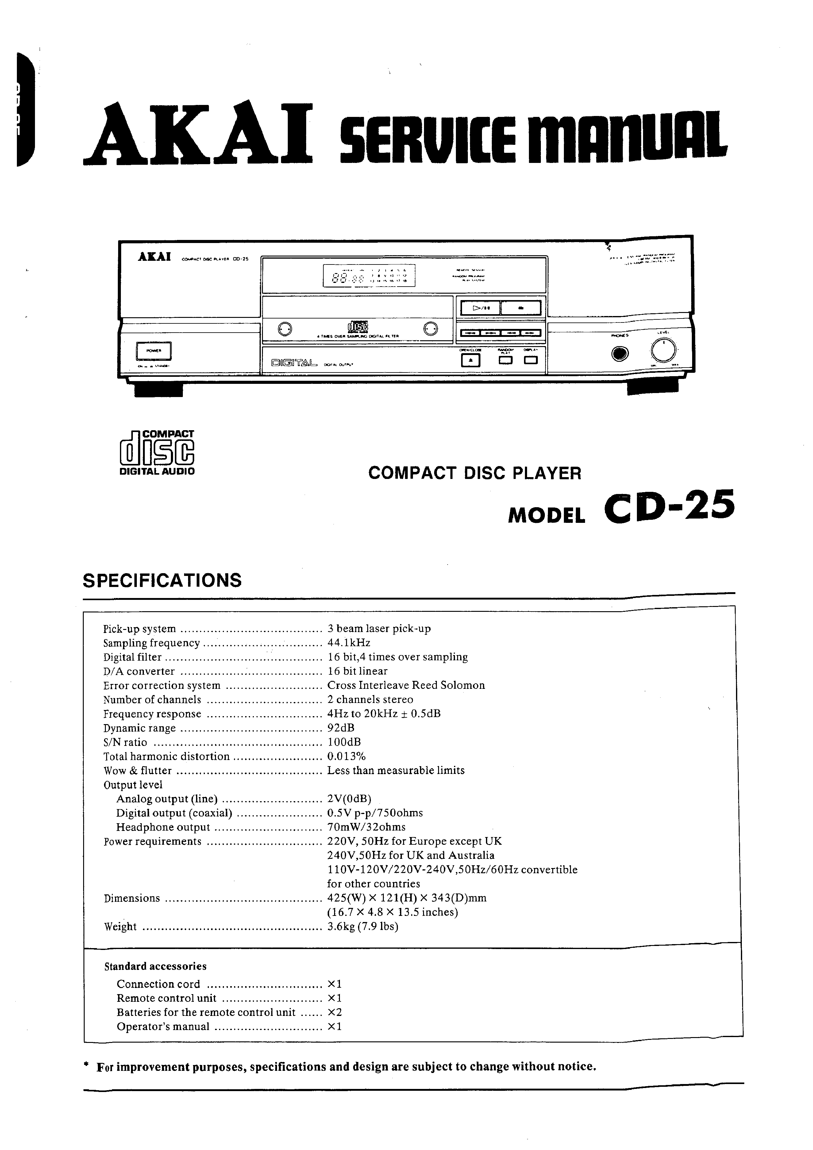 ORIGINALI Service Manual Schema Elettrico AKAI cd-25 