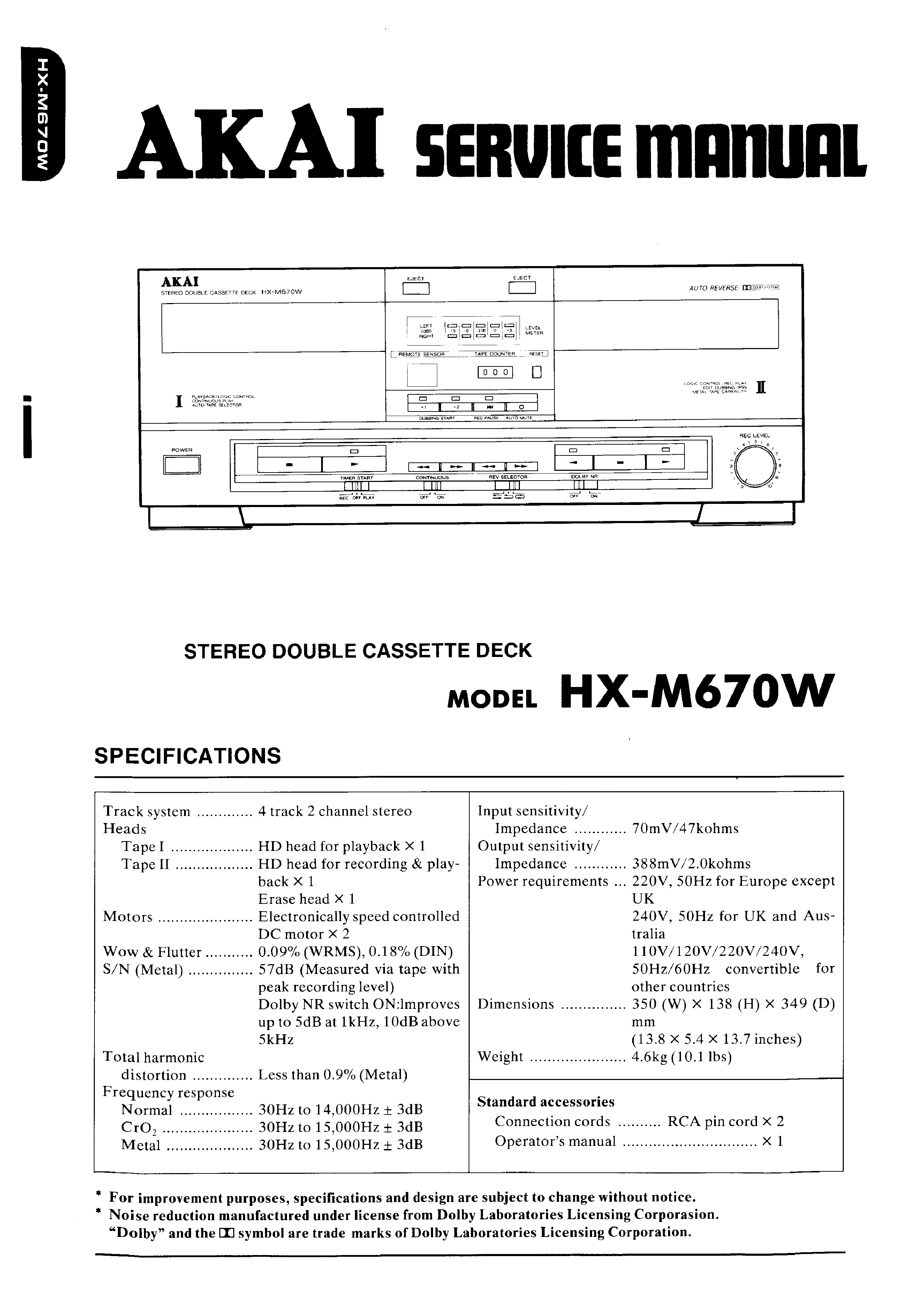 ORIGINALI service manual AKAI hx-m670w 