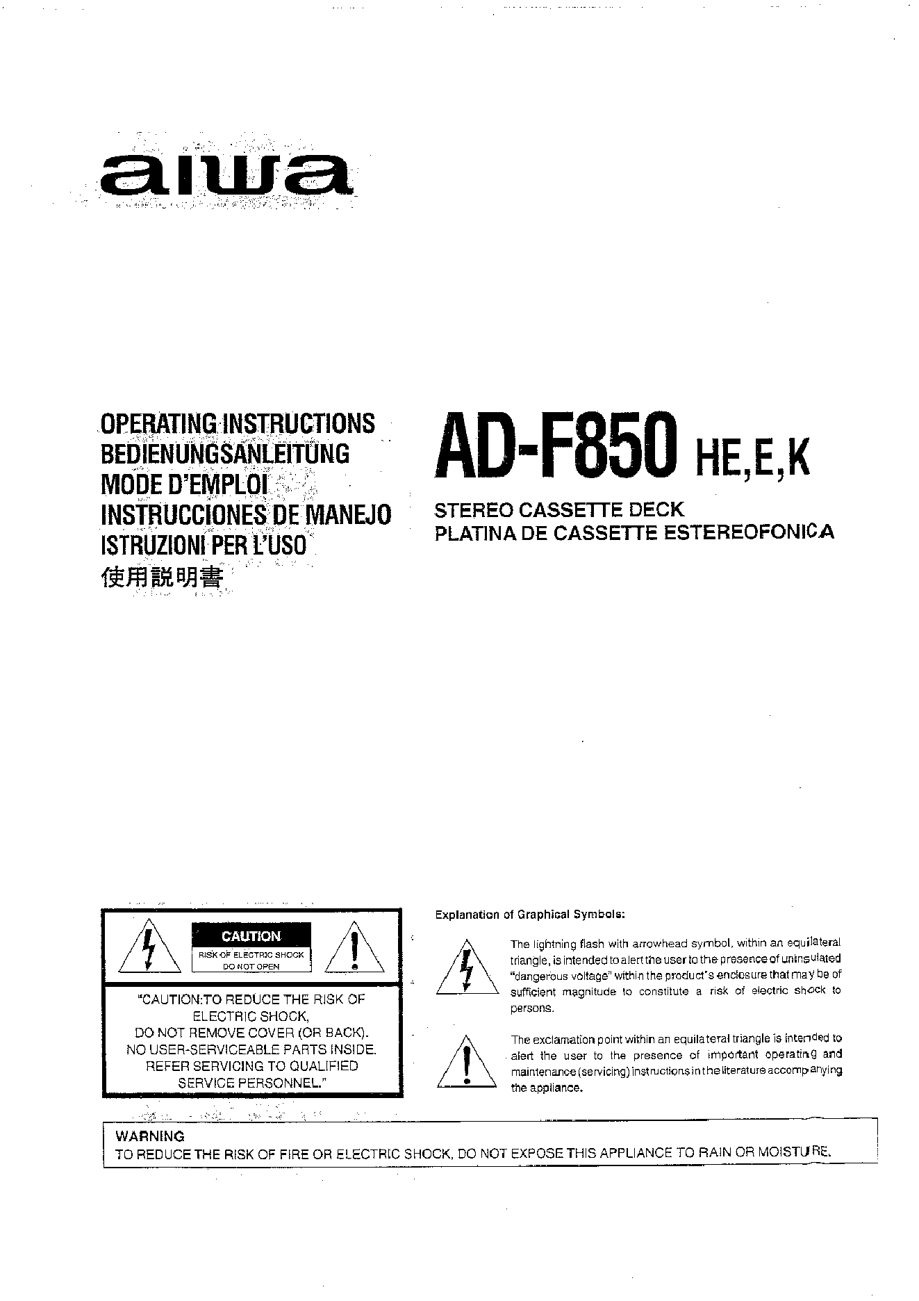AIWA ad-f850 to f850-Cassette Deck-Service Manual-Repair 