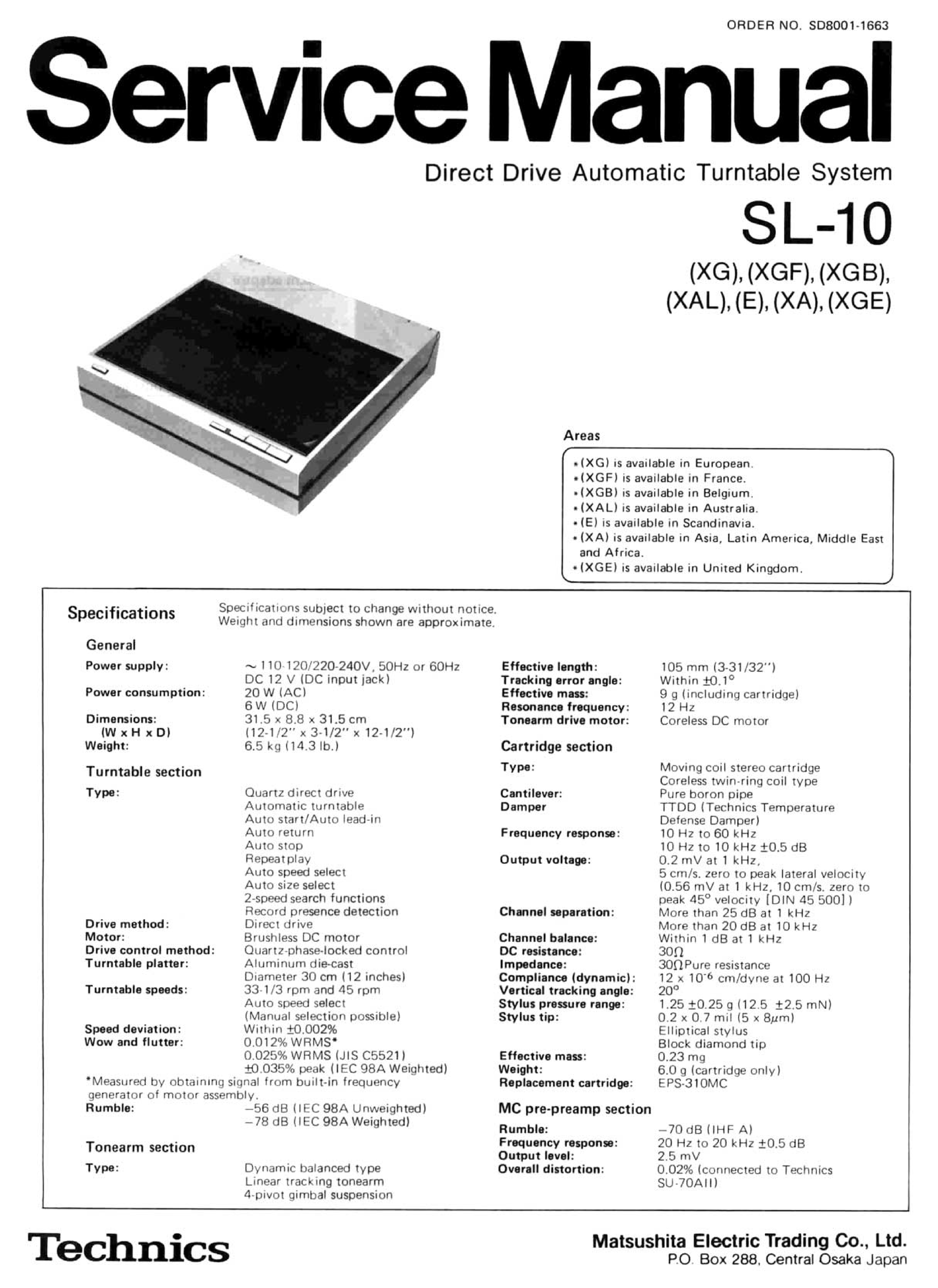 TECHNICS SL10 - Service Manual Immediate Download