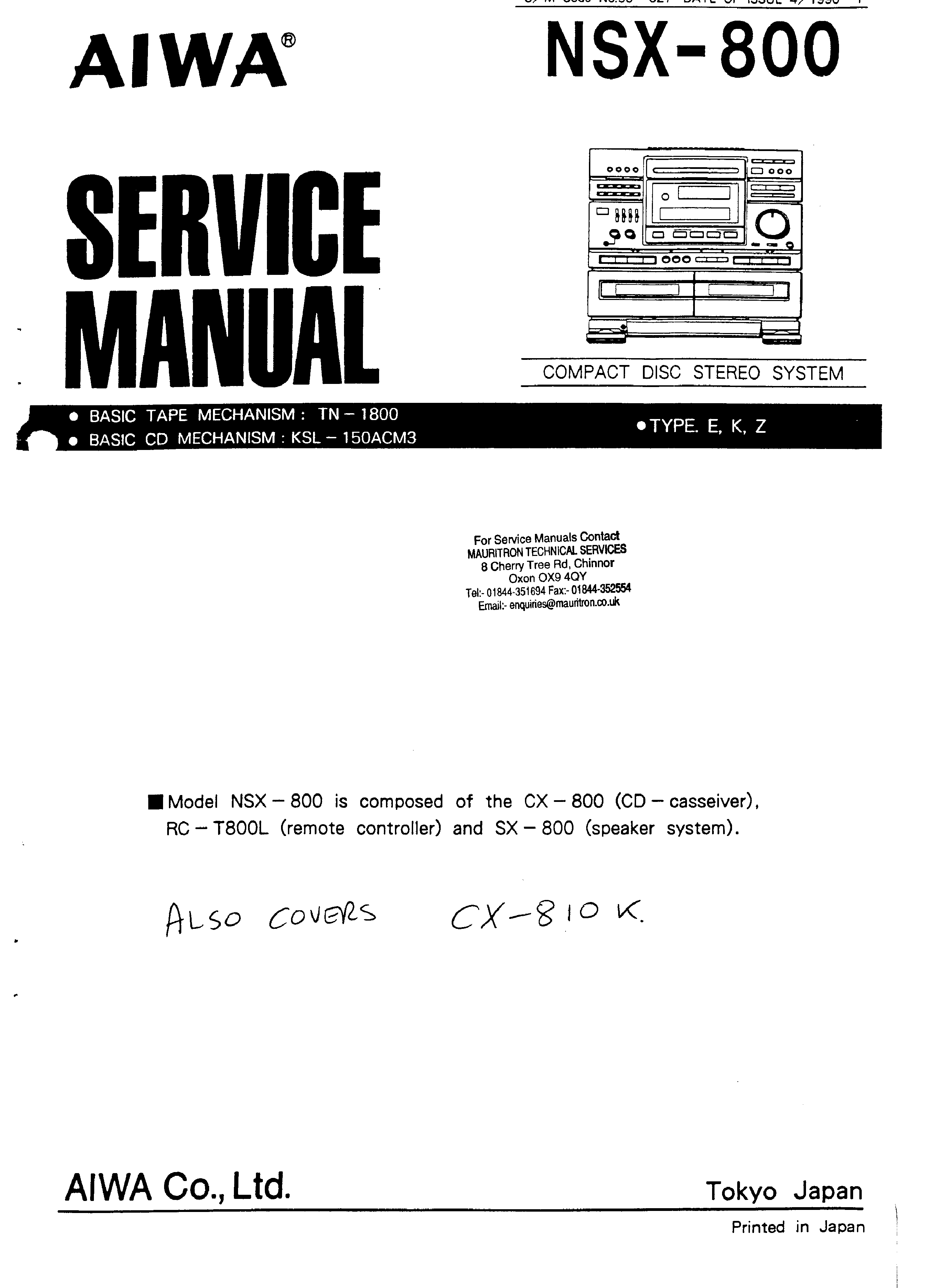 Aiwa compact disc stereo system manual