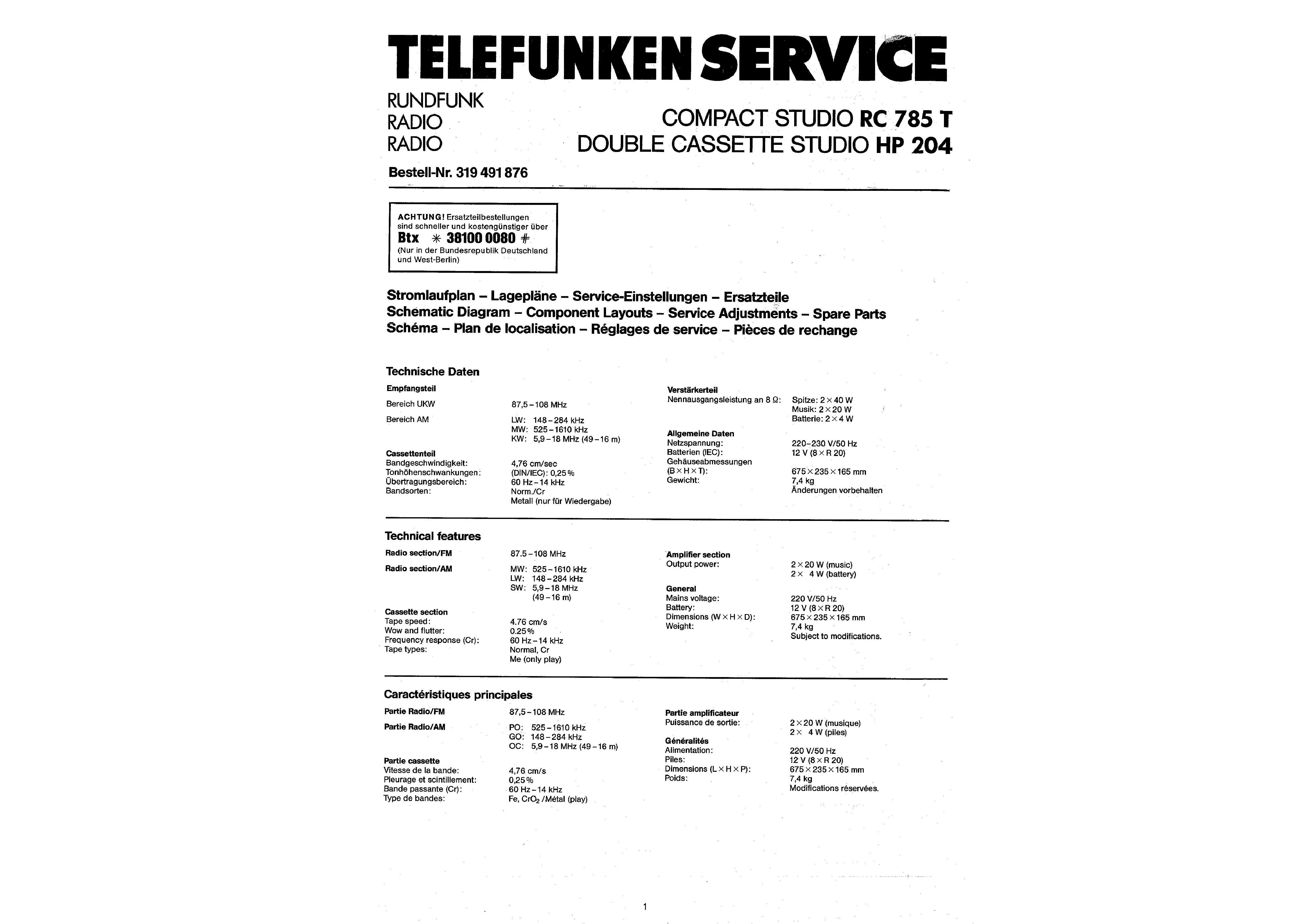 cowboy skipper Bully TELEFUNKEN HP204 - Service Manual Immediate Download