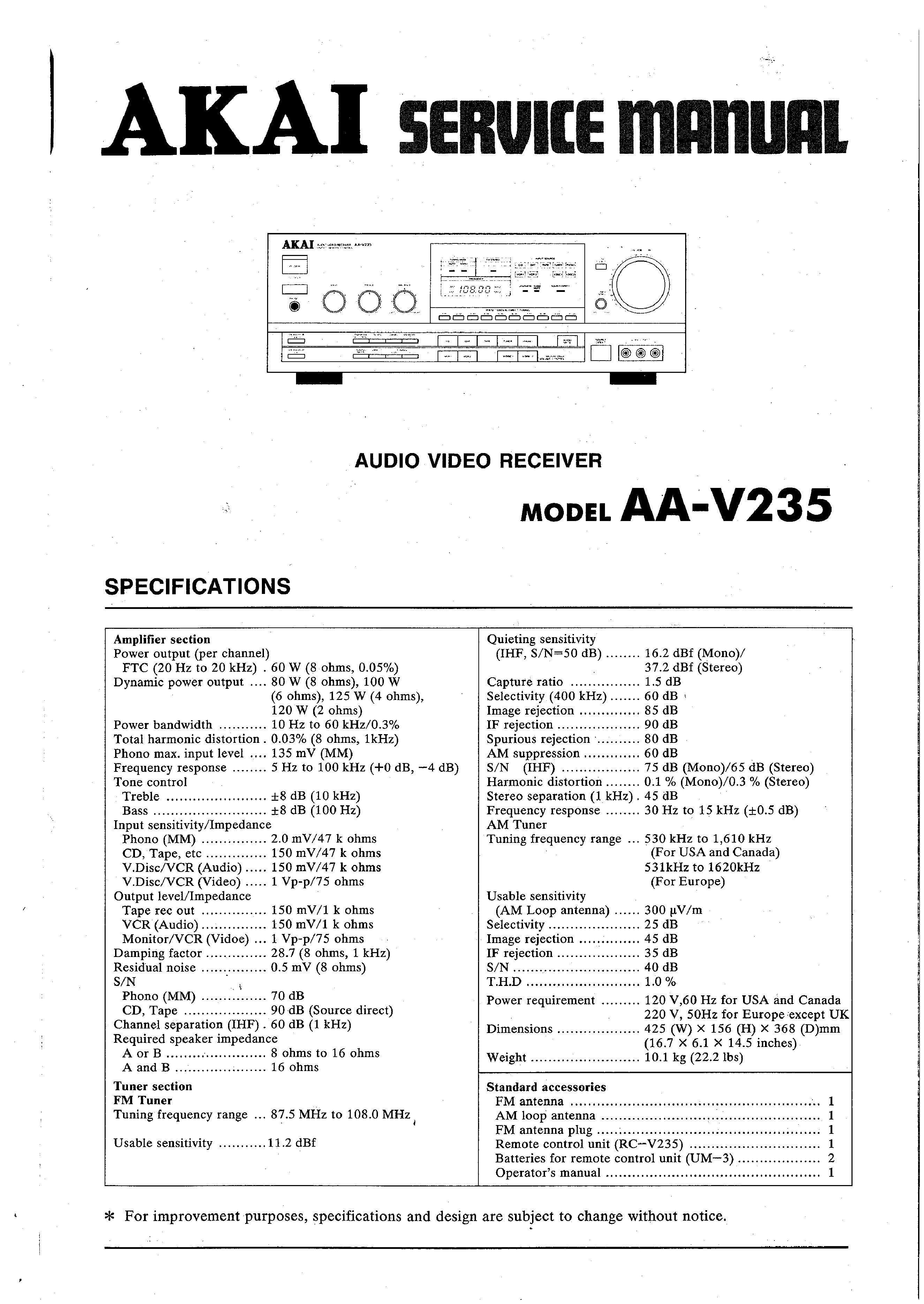 Original Service Manual esquema eléctrico Akai aa-v235 