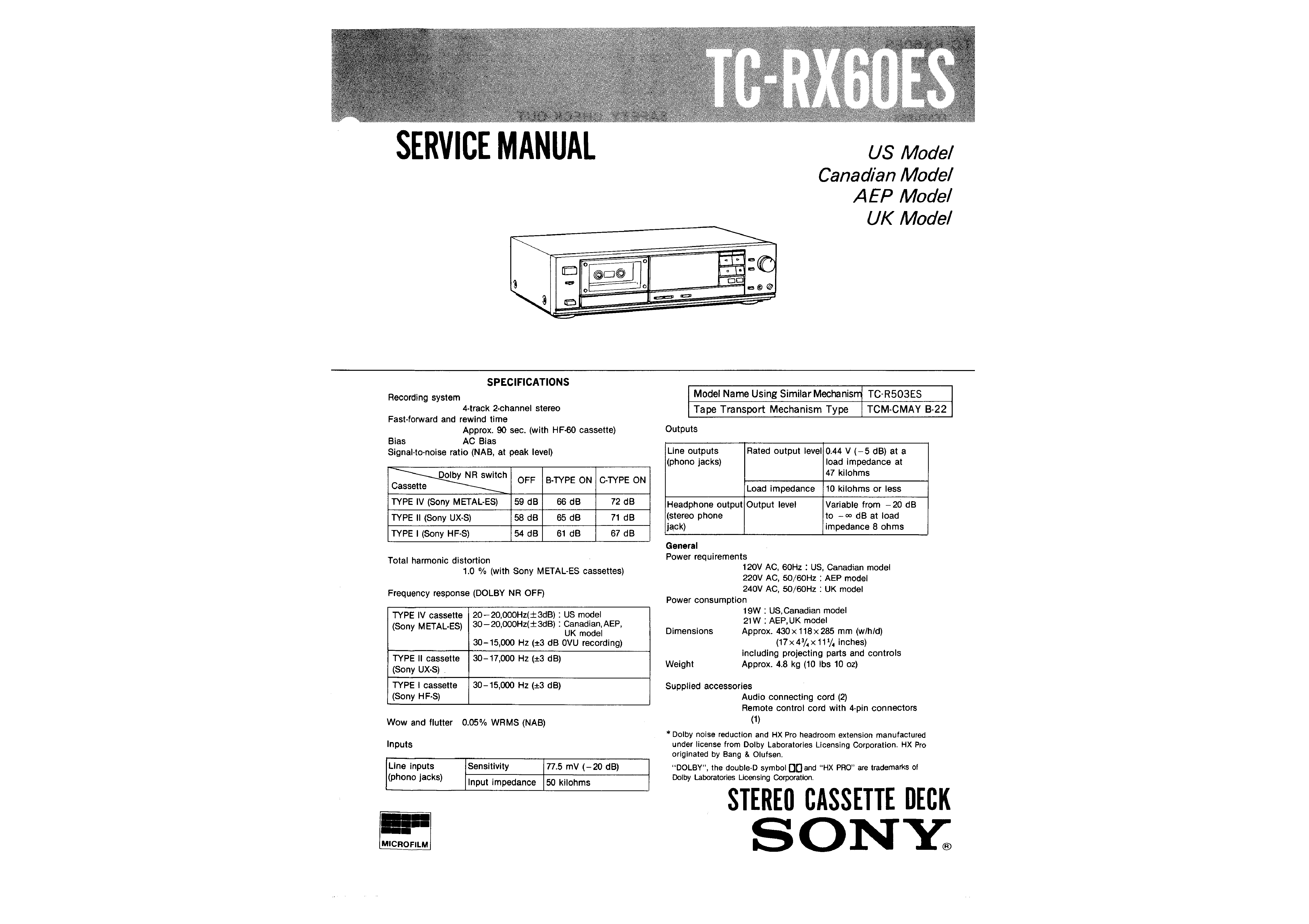SONY TCRX60ES - Service Manual 