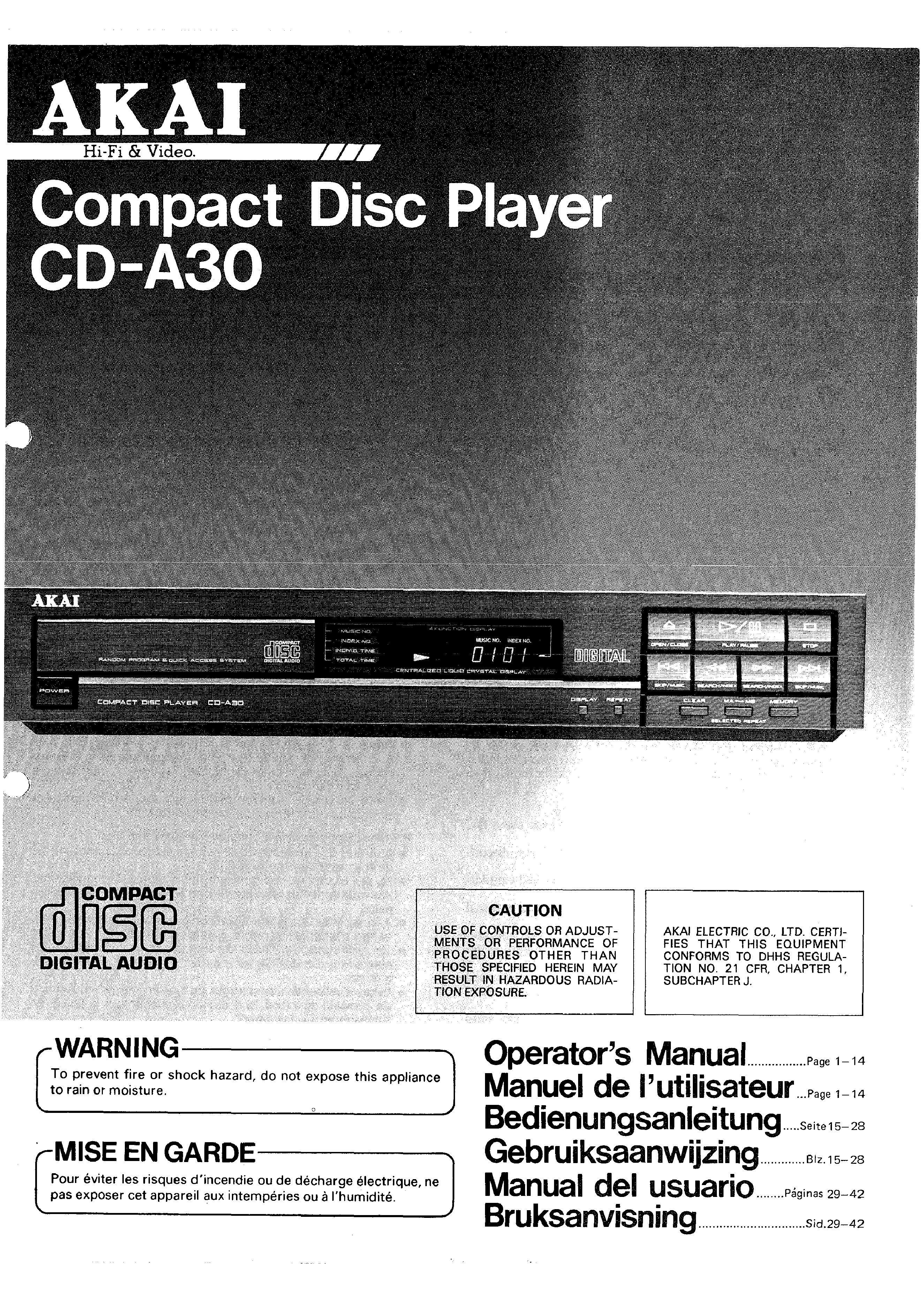 ORIGINALE ISTRUZIONI AKAI cd-a30 II 