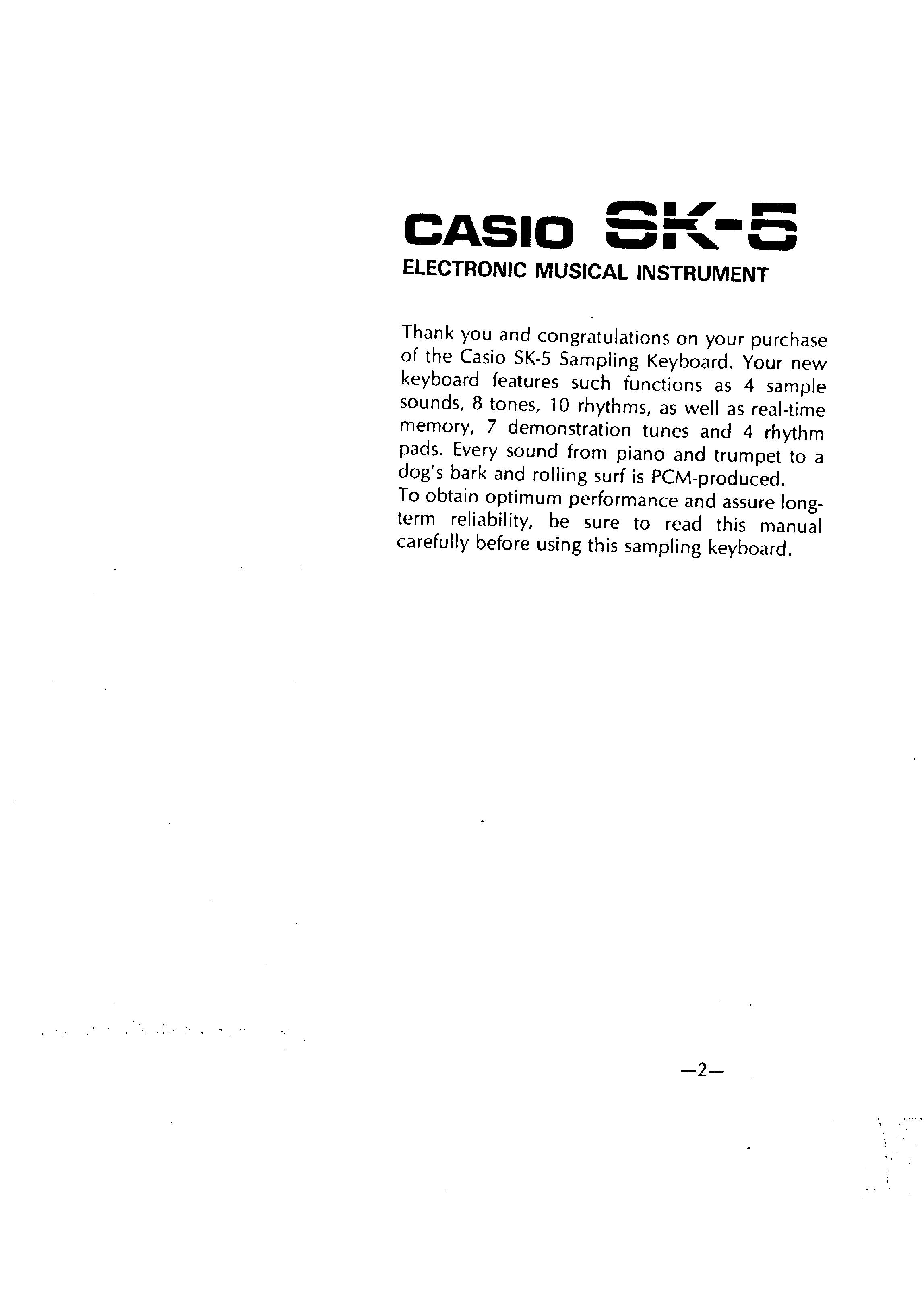 CASIO SK5 - Owner's Manual Immediate Download