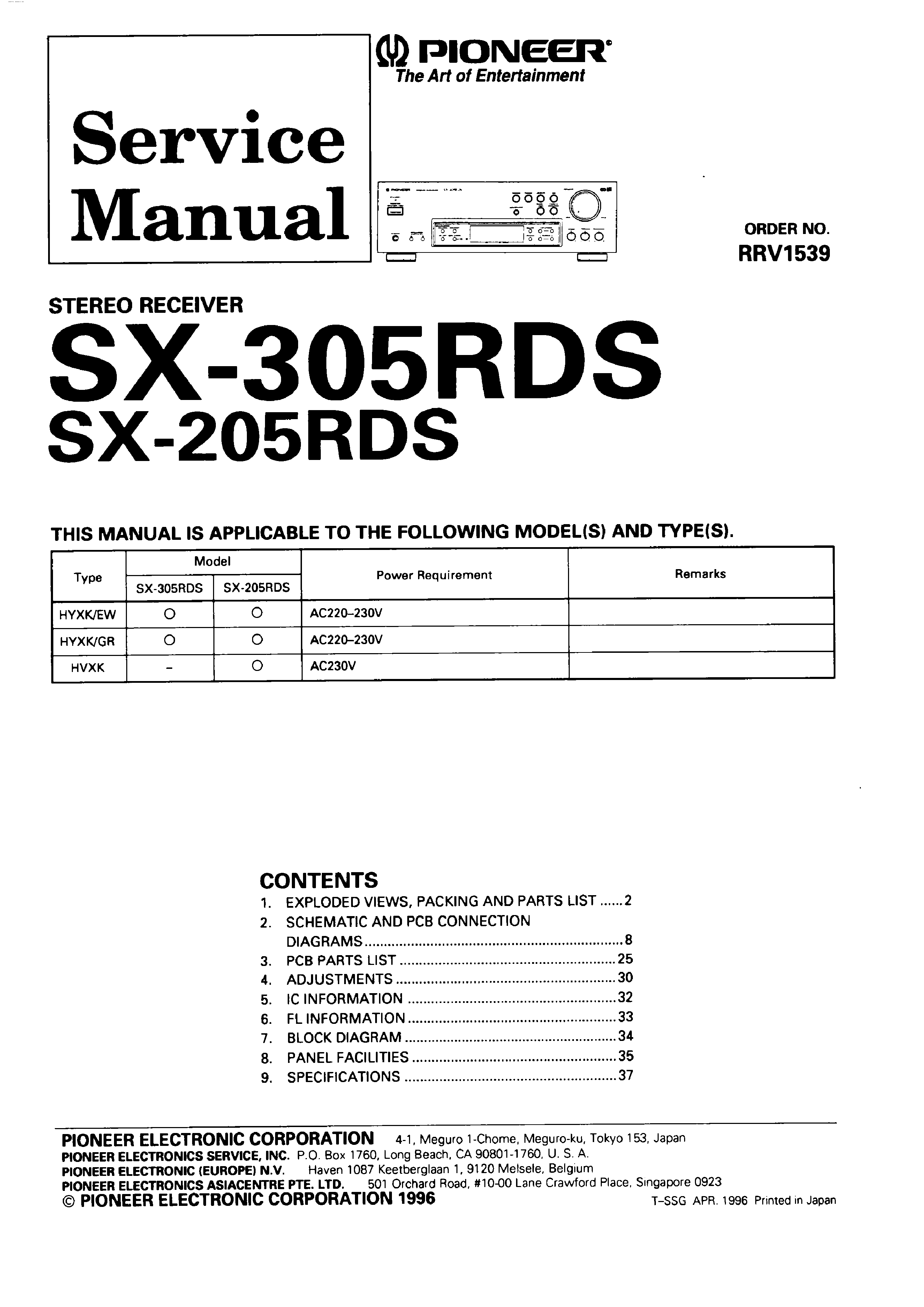 PIONEER XR560F - Service Manual Immediate Download