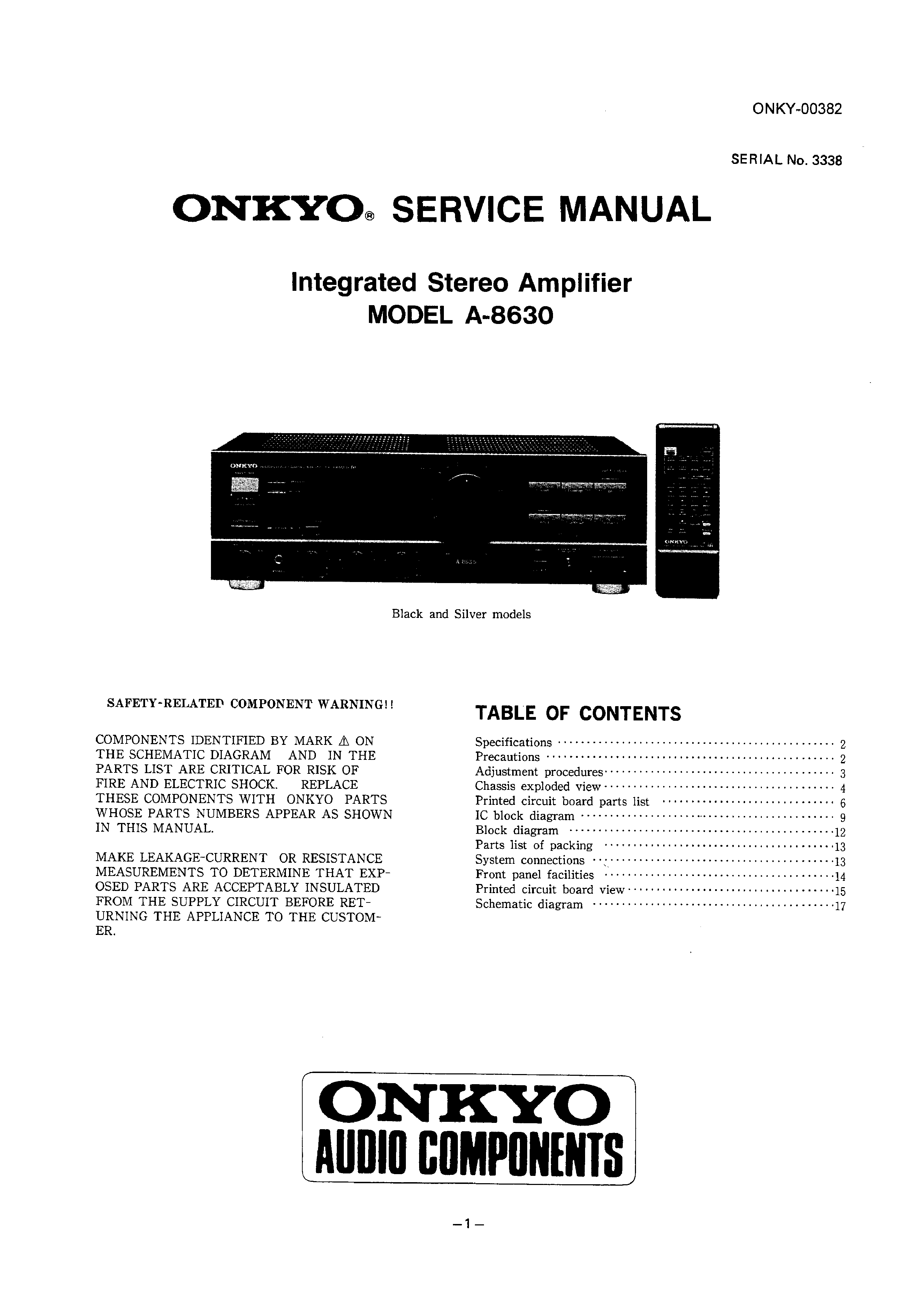 ONKYO A-8630 - Service Manual Immediate Download