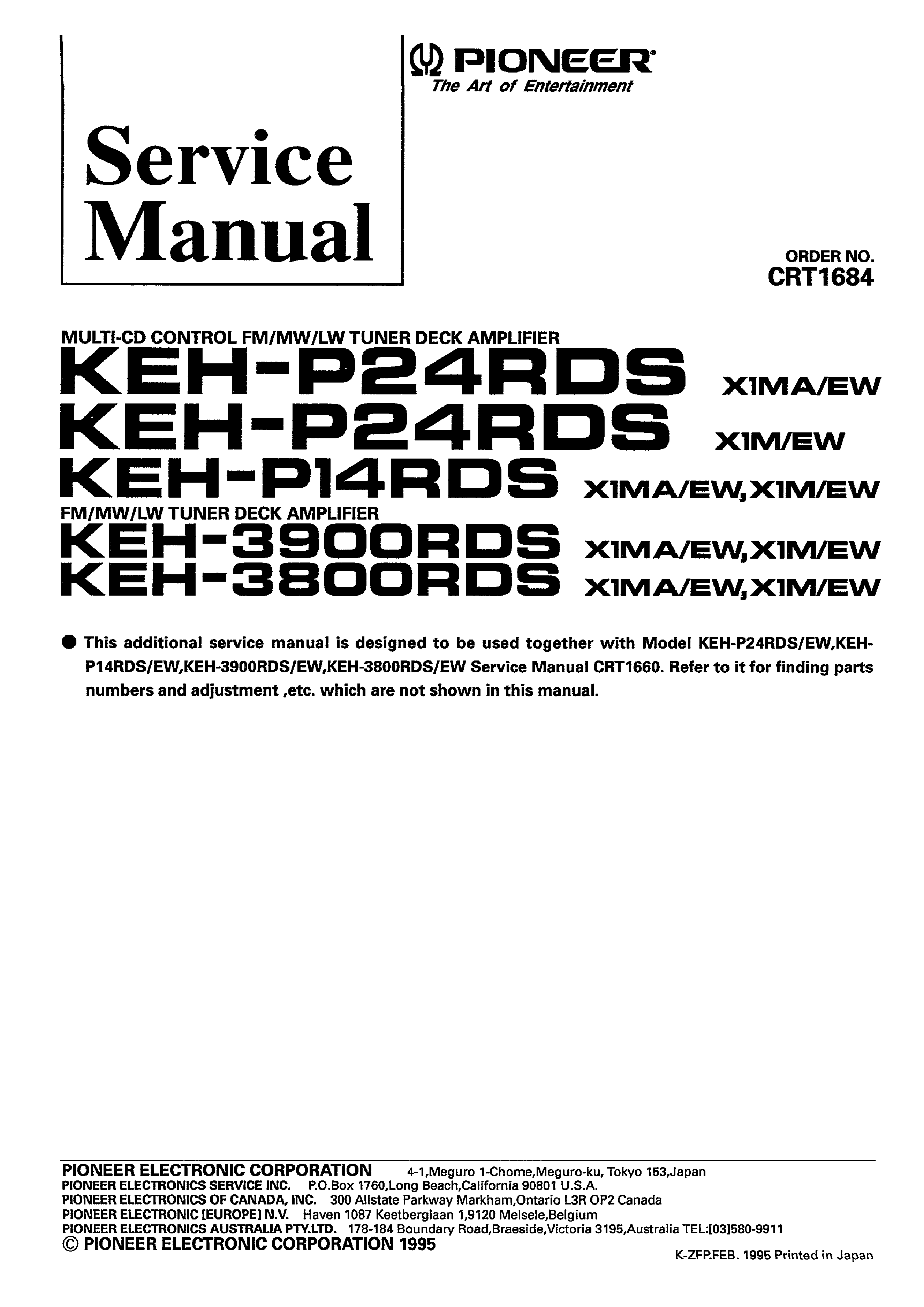 PIONEER KEHP14RDS X1M/EW - Service Manual Immediate Download