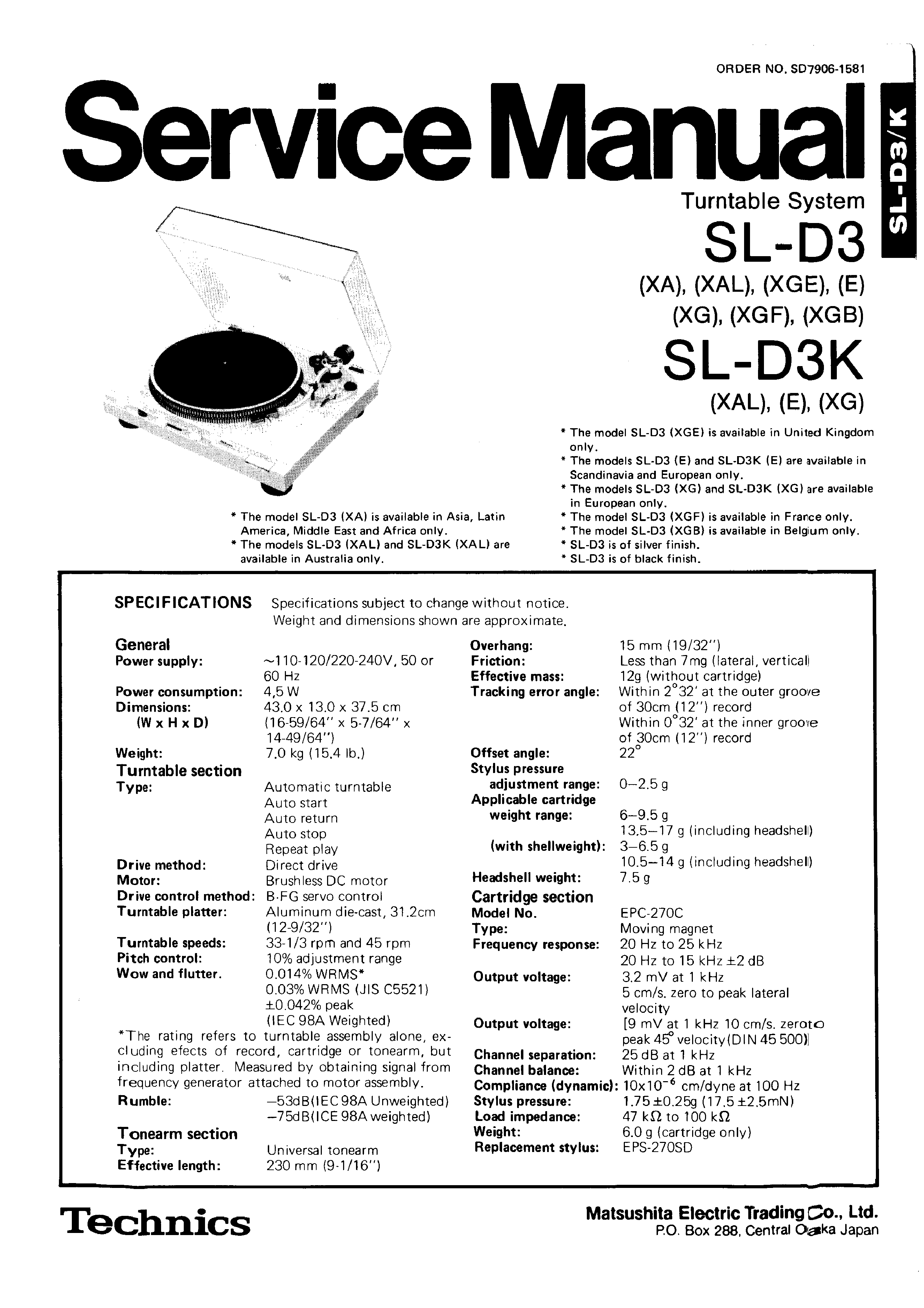 TECHNICS SL-D3 - Owner's Manual Immediate Download