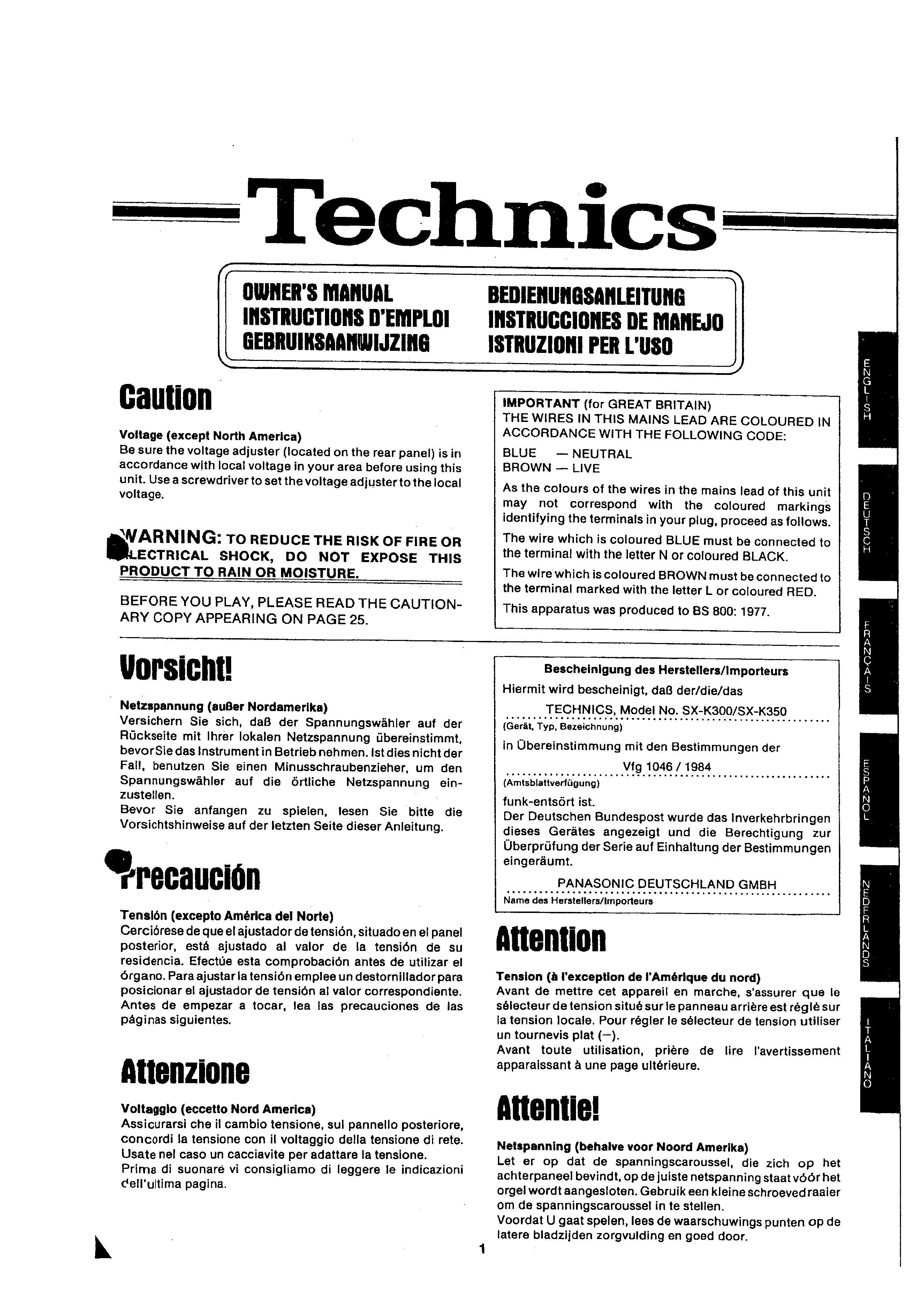 TECHNICS SXK300 - Owner's Manual Immediate Download