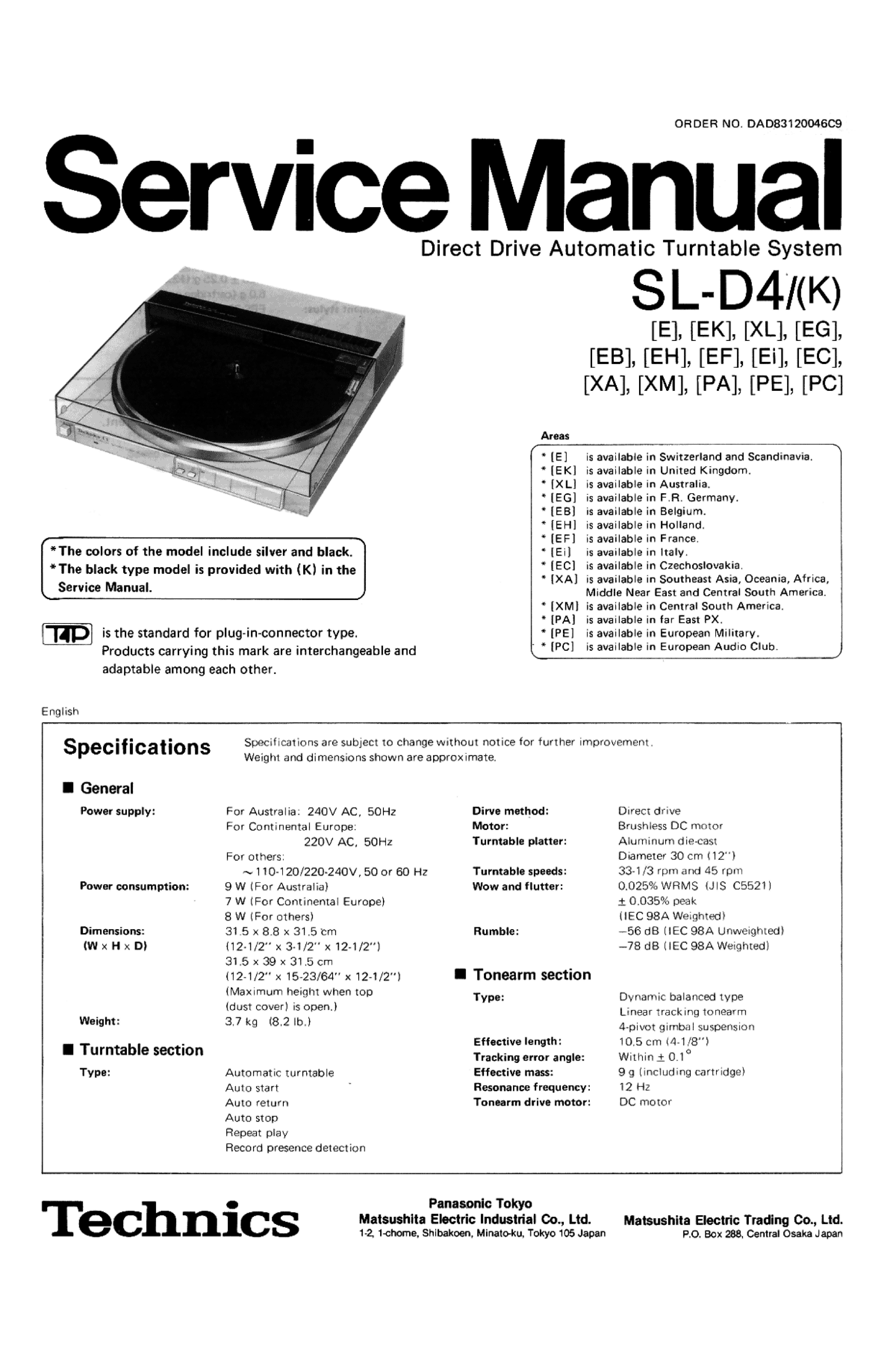 TECHNICS SL-D4K - Service Manual Immediate Download