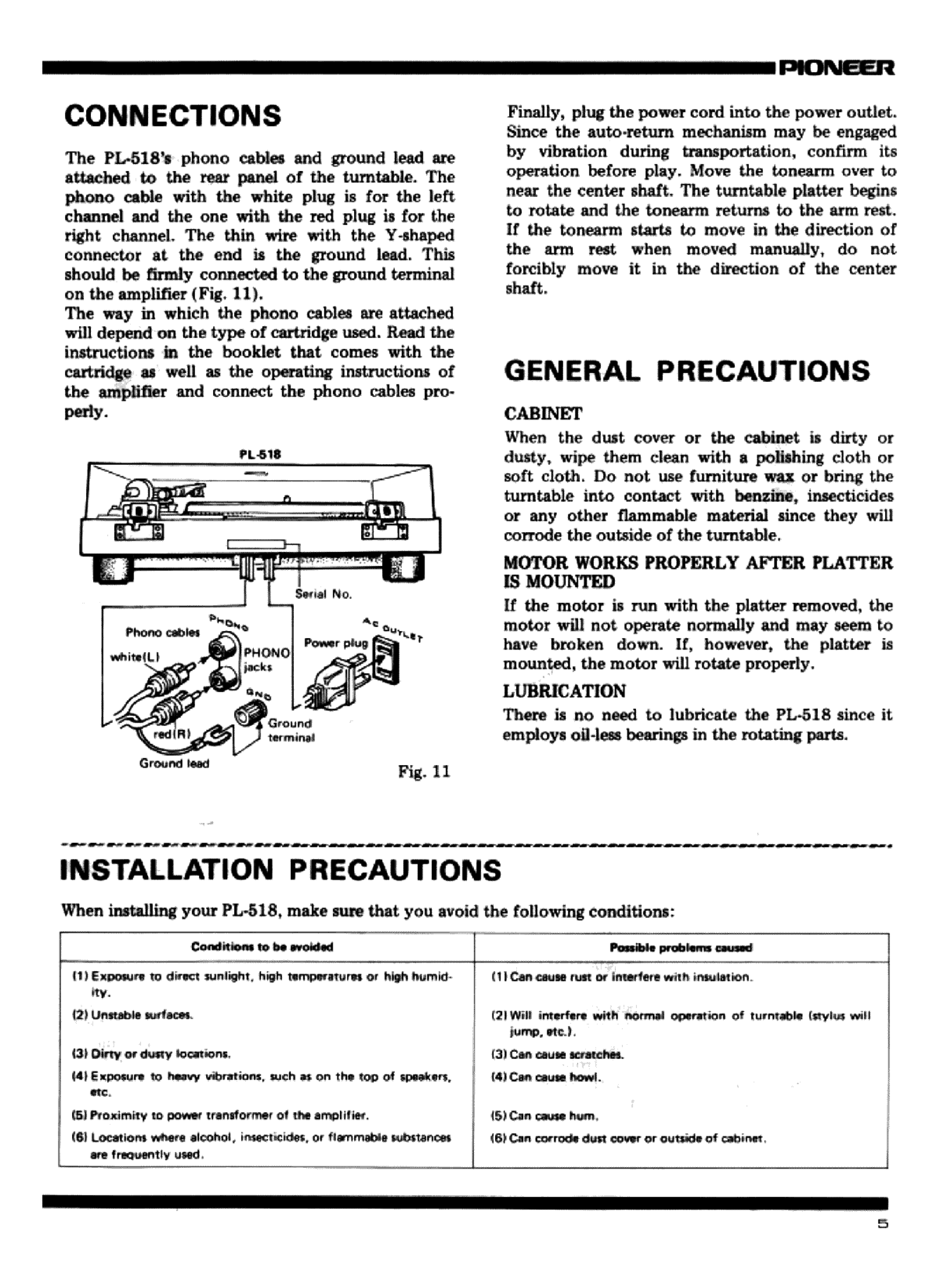 PIONEER PL-518 - Owner's Manual Immediate Download