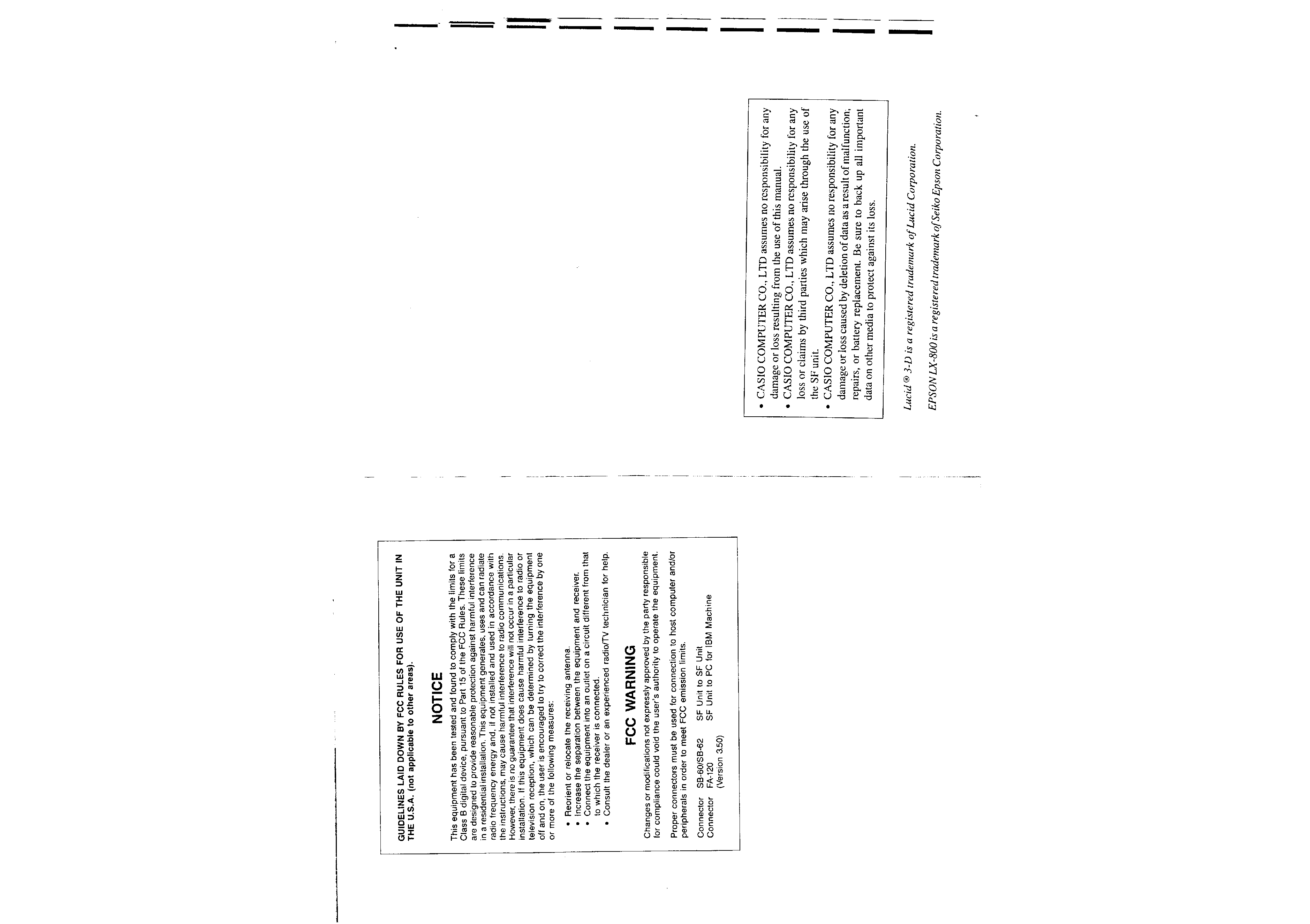 CASIO SFR20 - Owner's Manual Immediate Download