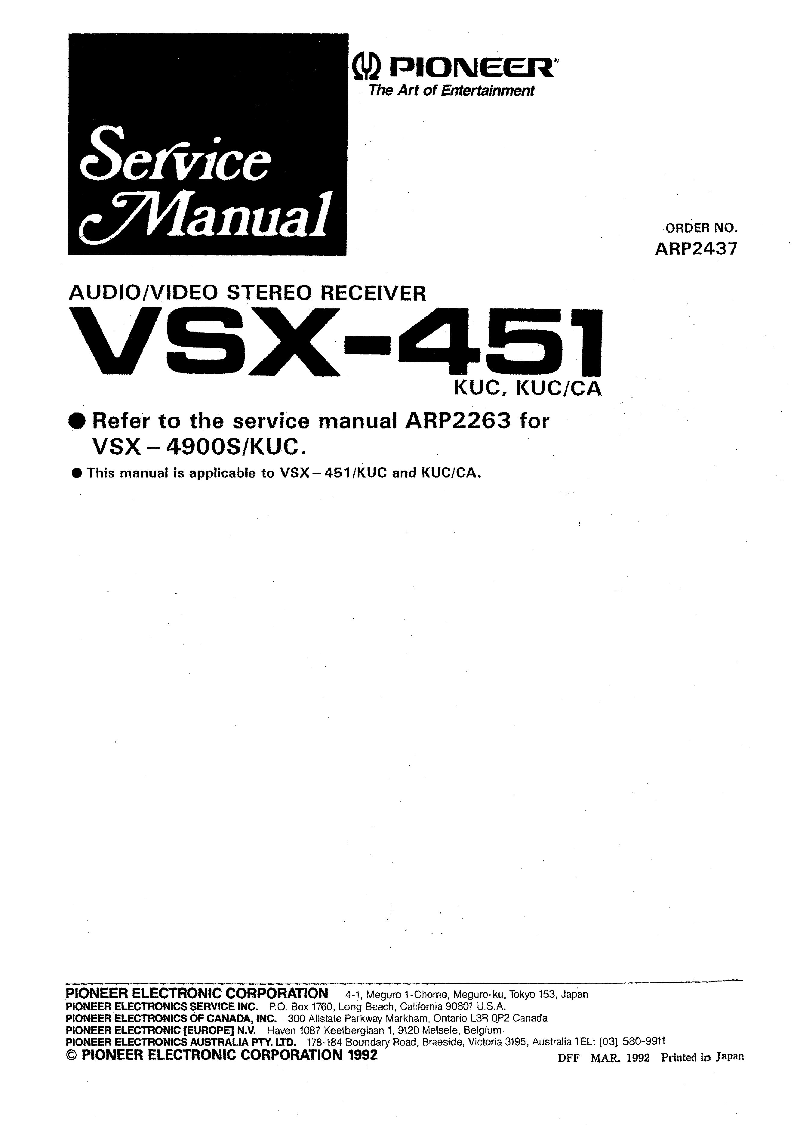 PIONEER VSX-451 - Service Manual Immediate Download