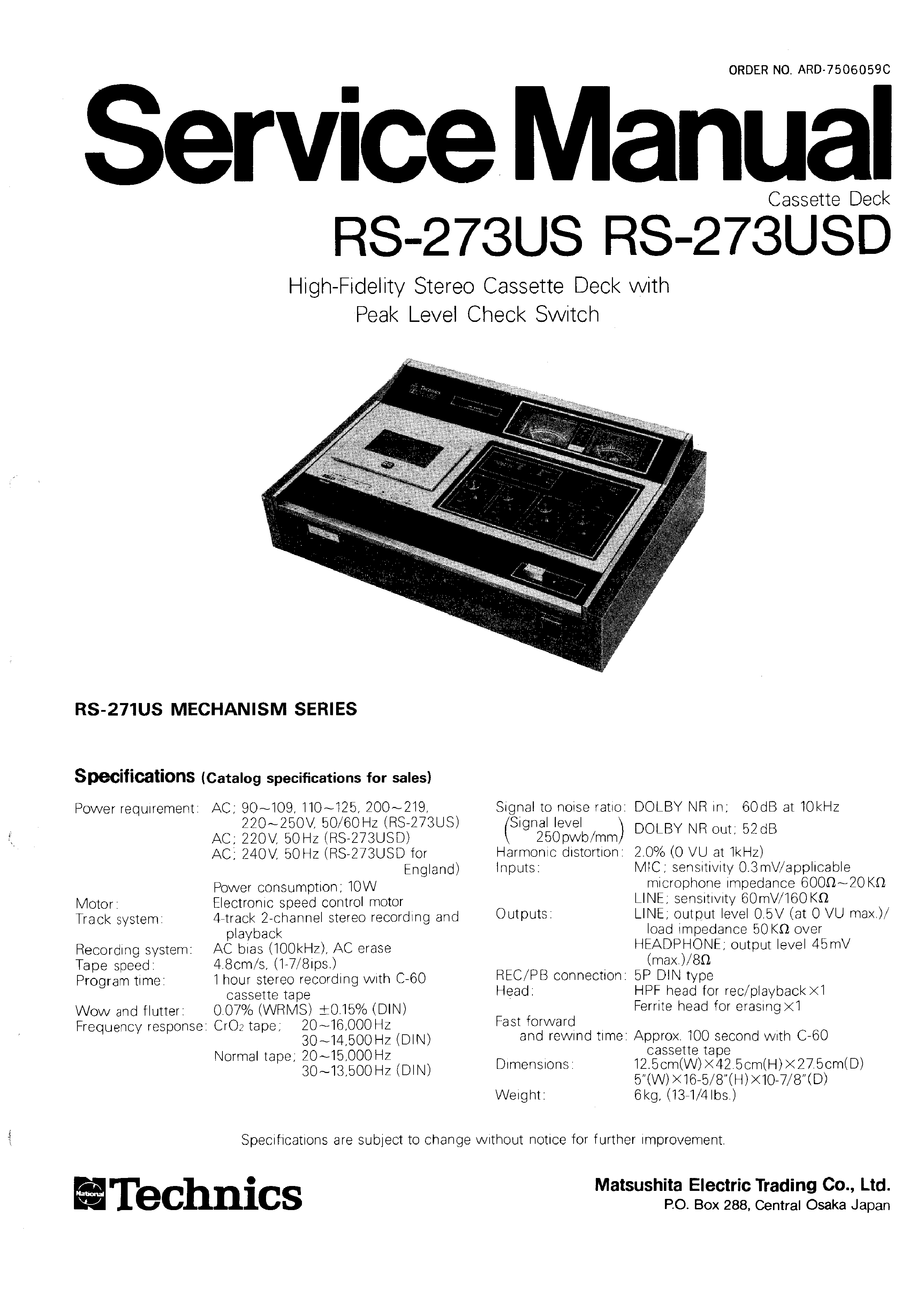 TECHNICS RS273US/D - Service Manual Immediate Download