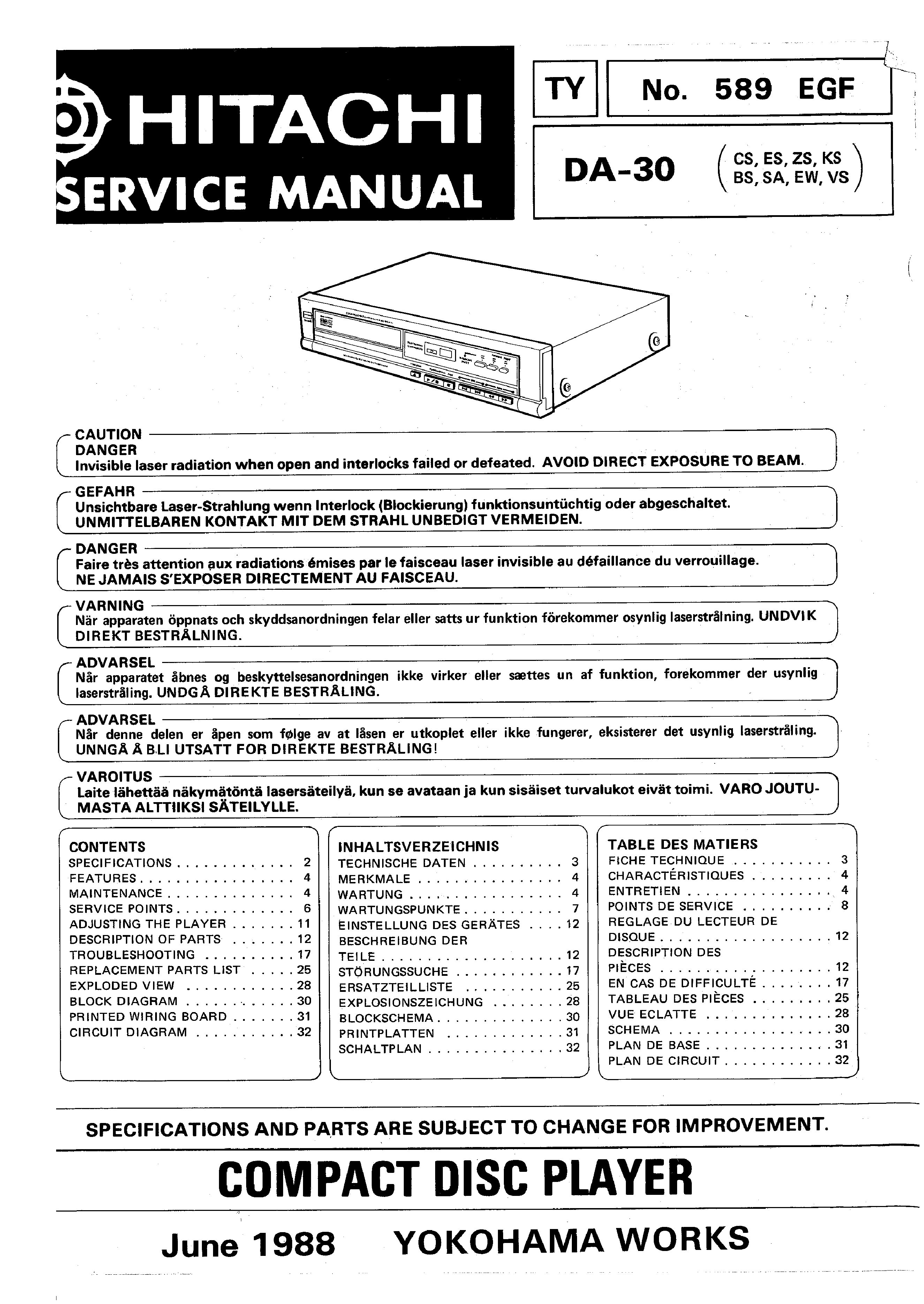 HITACHI DA30 Service Manual Immediate Download