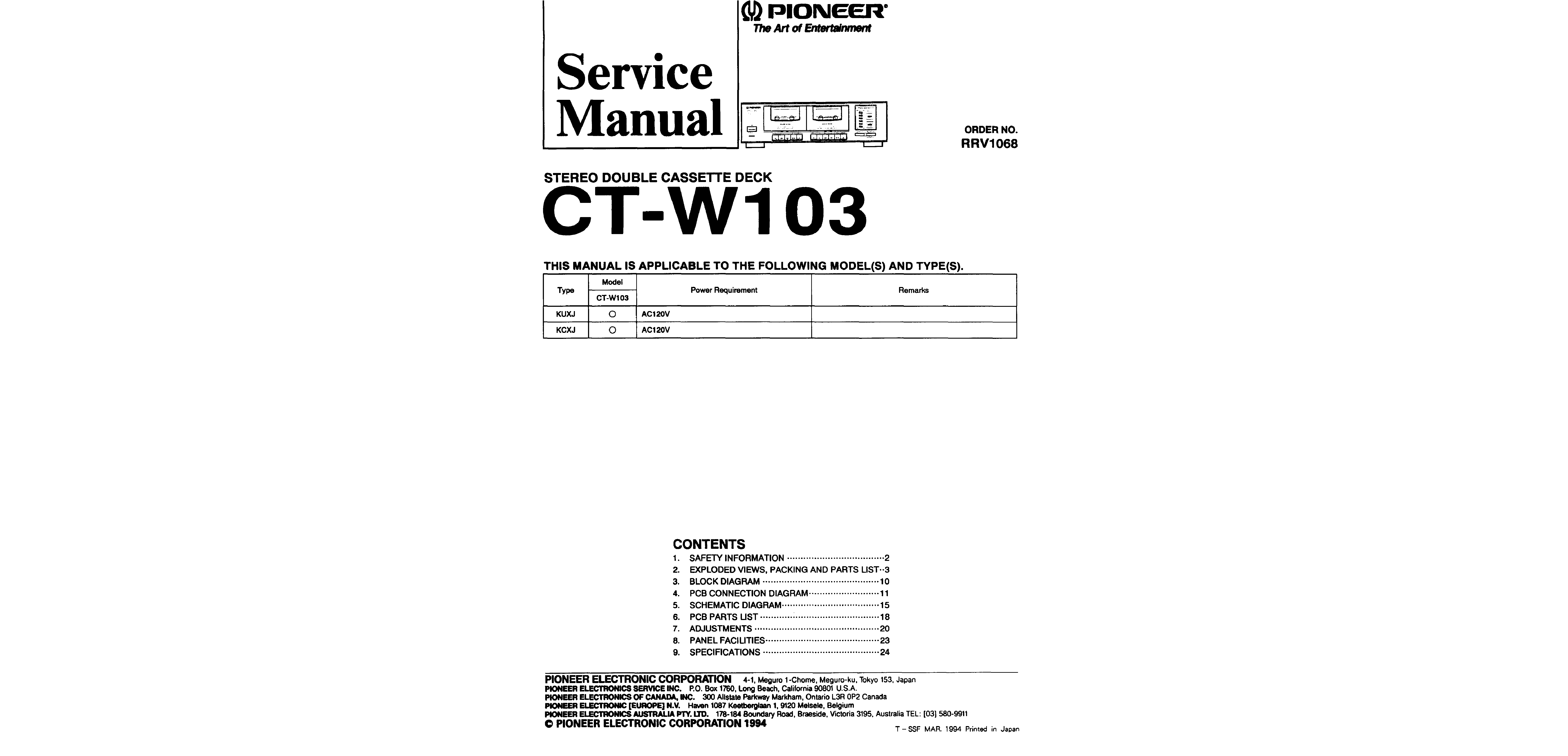 pioneer ct 300 service manual