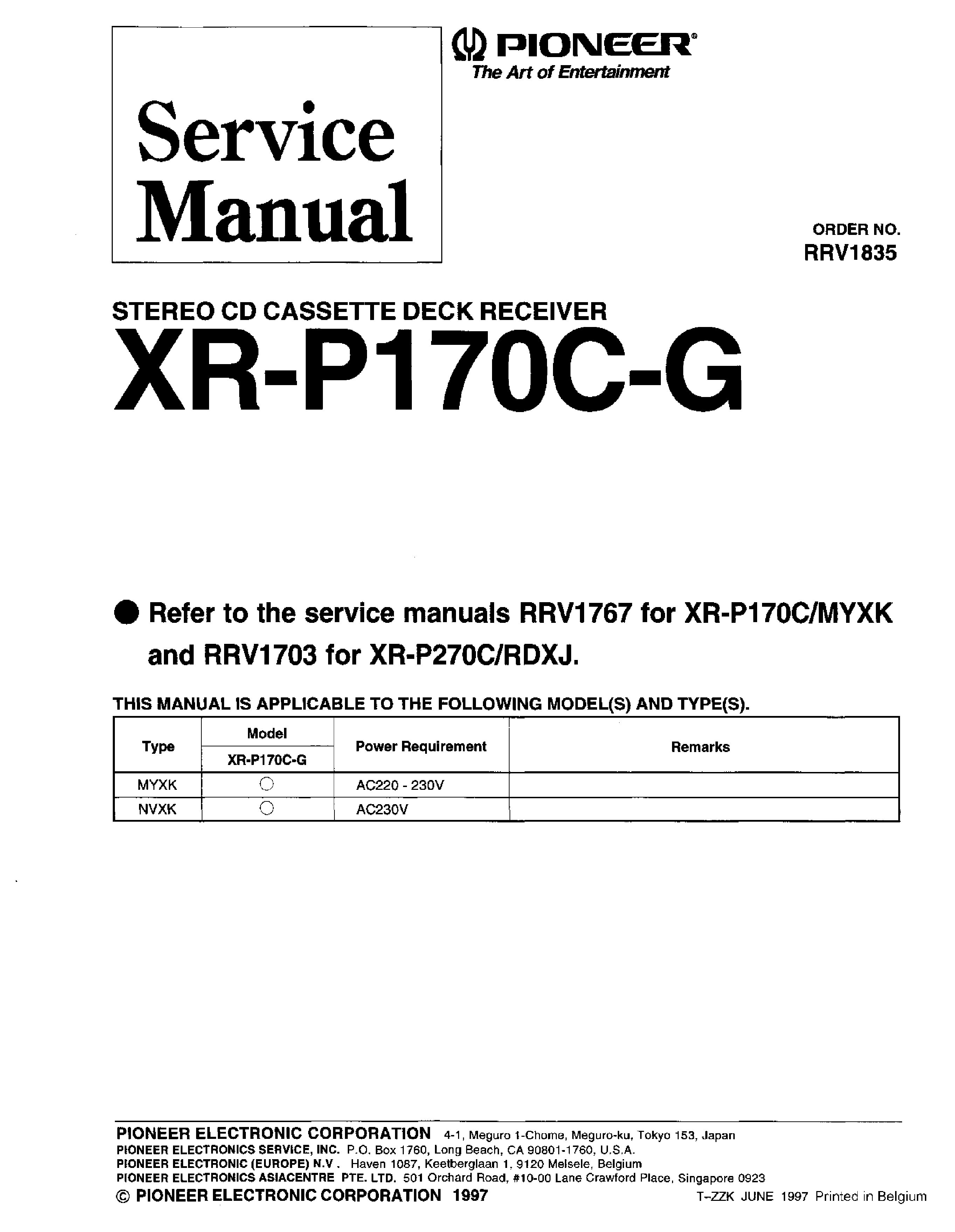 PIONEER XRP170CG - Service Manual Immediate Download